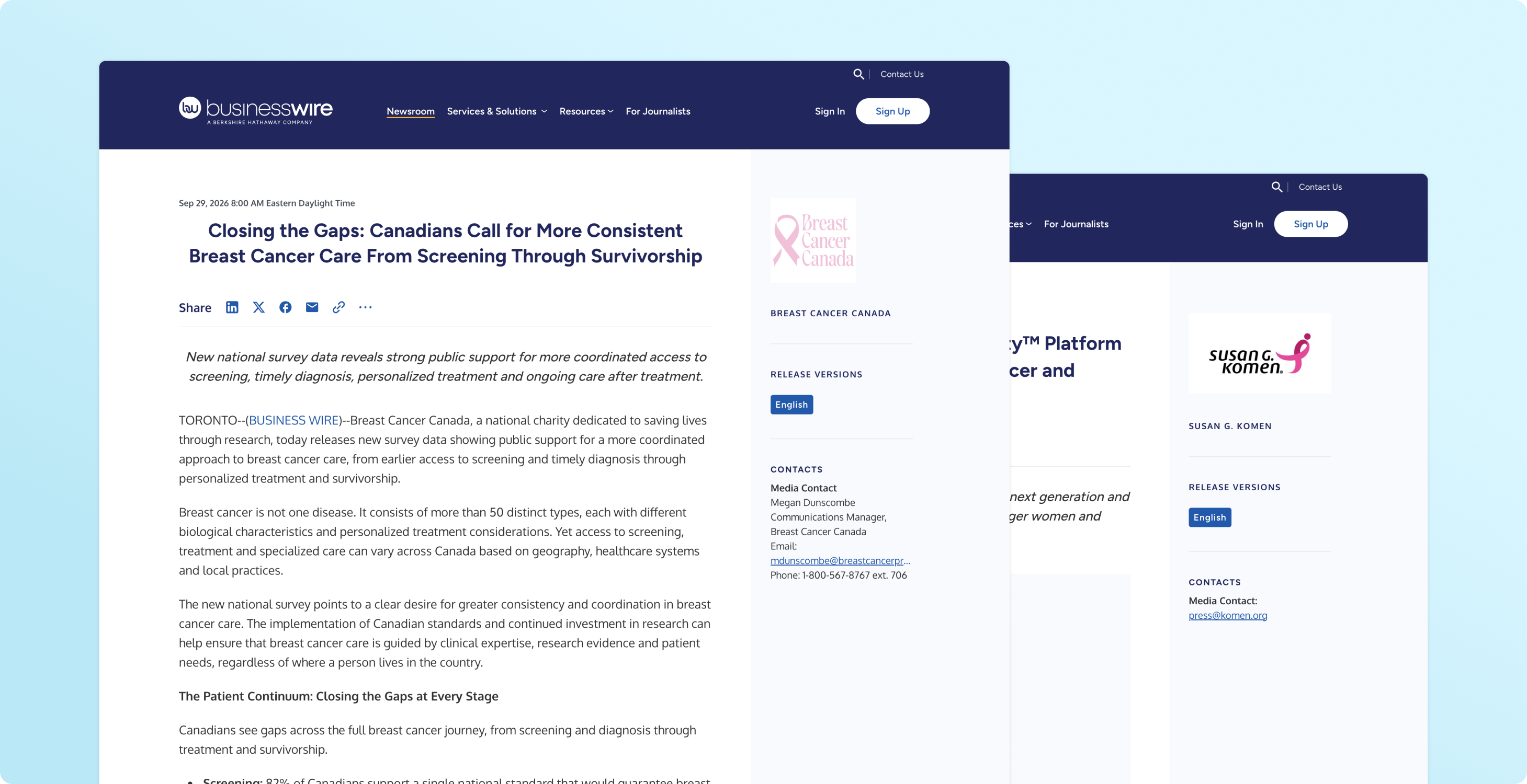 Susan G. Komen & The Canadian Cancer Society's press releases demonstrate the longevity of press releases