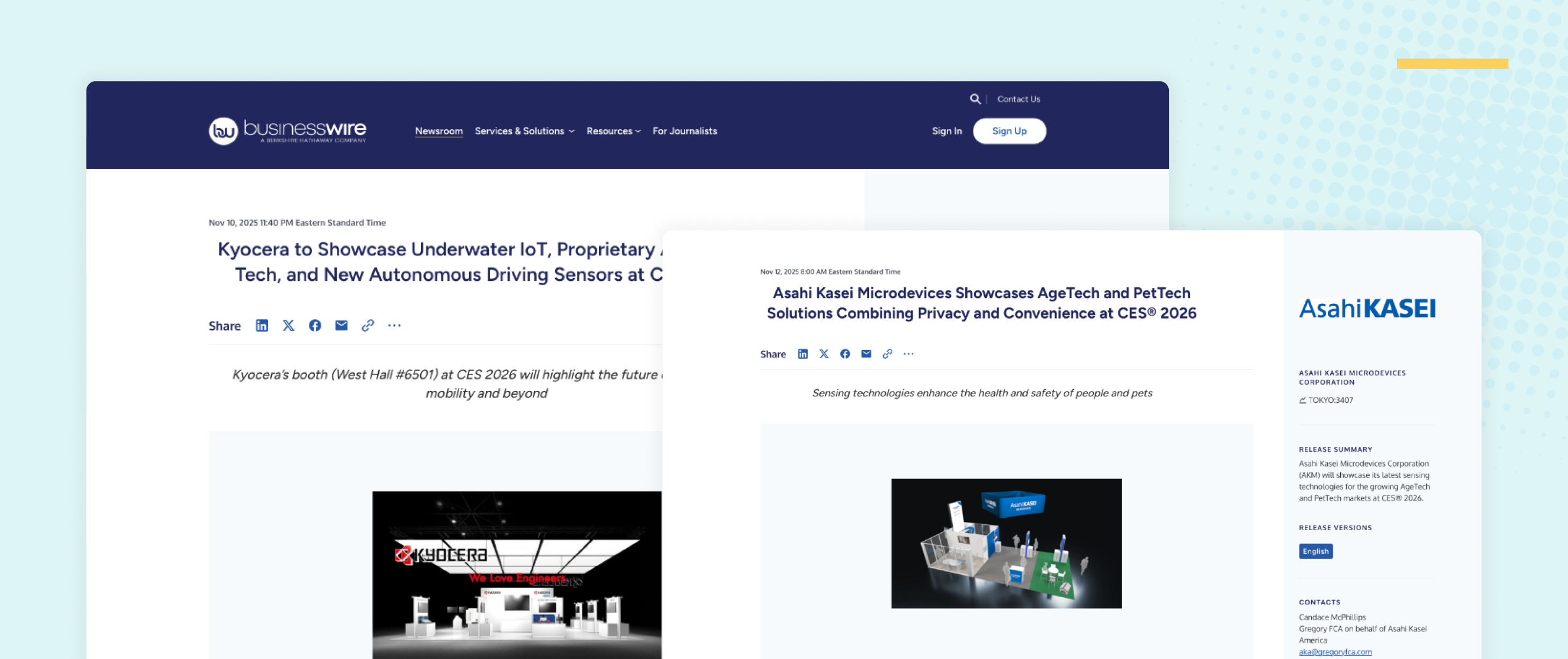 Example of Business Wire releases from Kyocera and Asahi Kasei Microdevices Corporation
