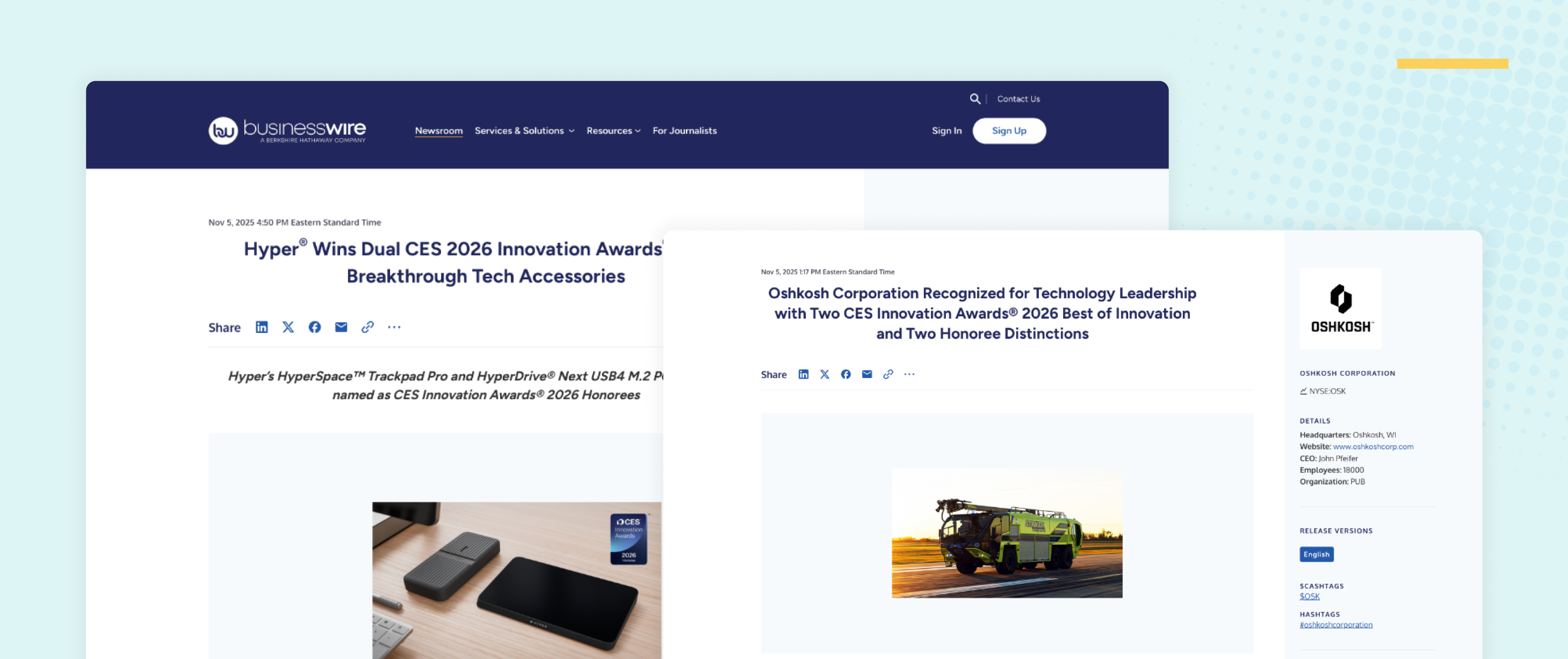 Example of Business Wire releases from Hyper and OshKosh Corporation