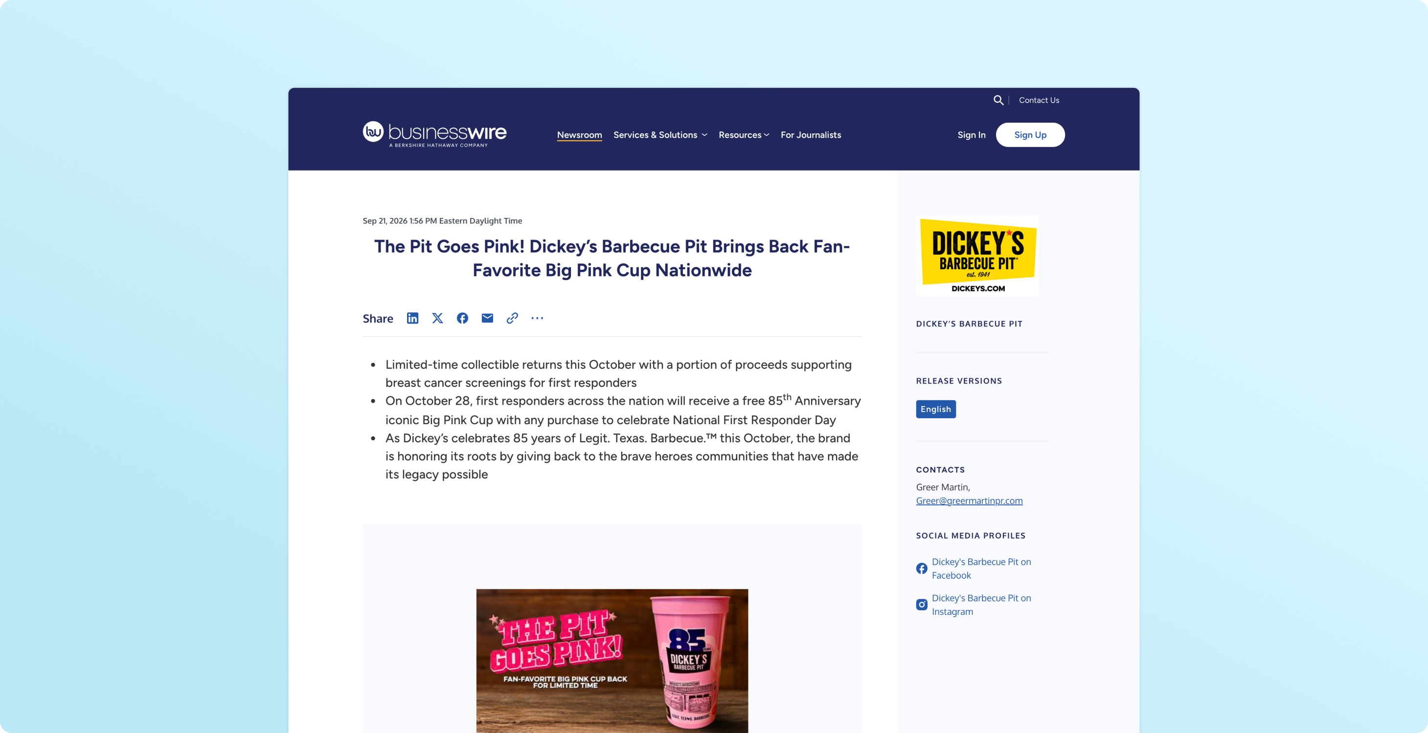 The Pit Goes Pink! Dickey’s Barbecue Pit Brings Back Fan-Favorite Big Pink Cup Nationwide