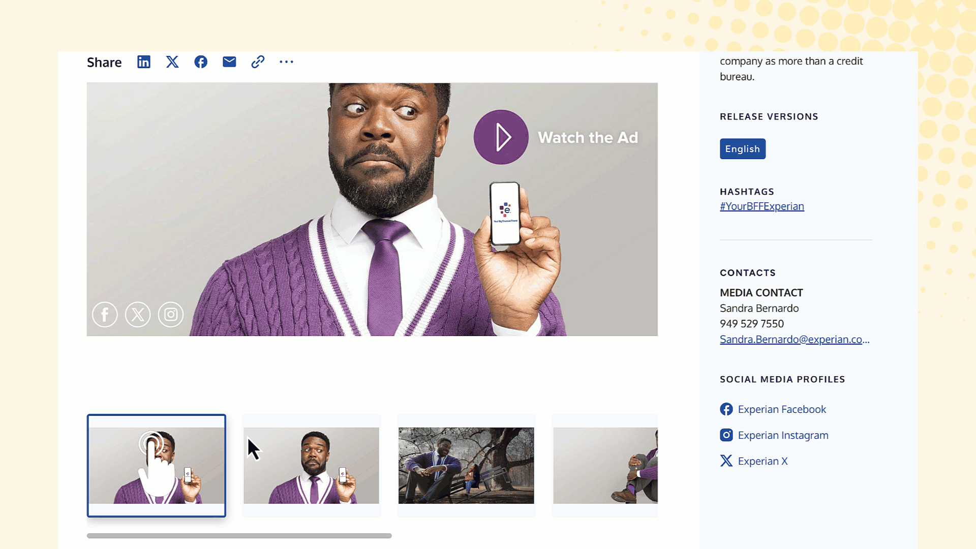Example of a multimedia release carousel in Experian's Business Wire release