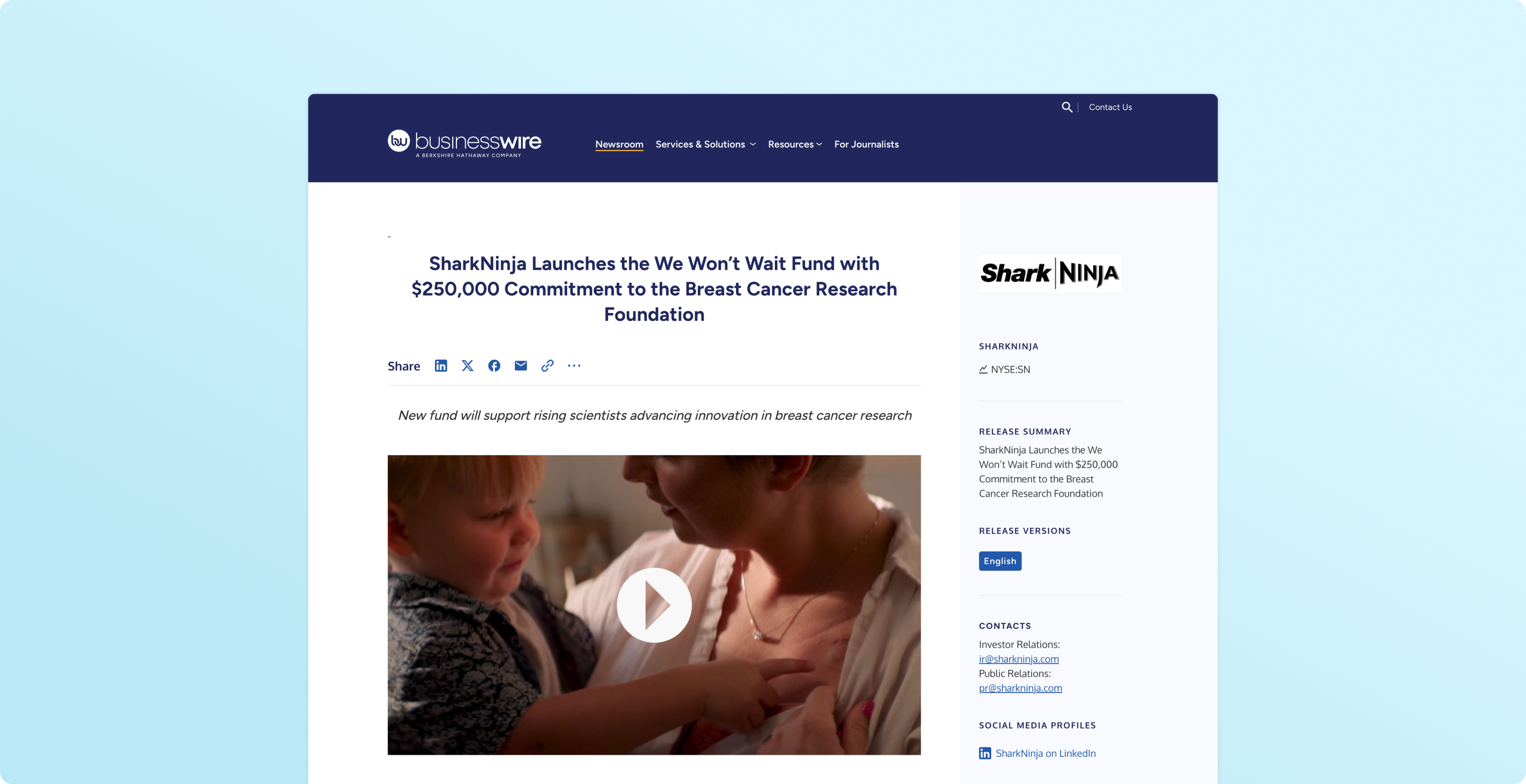 SharkNinja Launches the We Won’t Wait Fund with $250,000 Commitment to the Breast Cancer Research Foundation